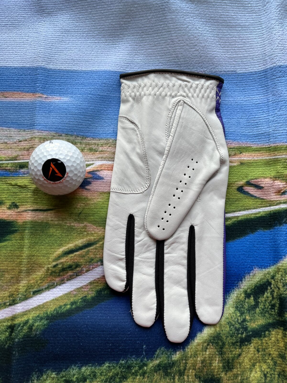 Lila-vit golfhandske med ränder